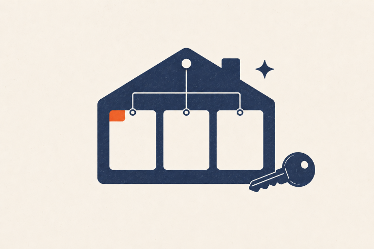 A simple house-shaped control board with maintenance, meal, and chore modules
