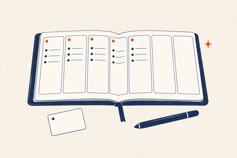 Open weekly planner with selected blocks and intentional open capacity